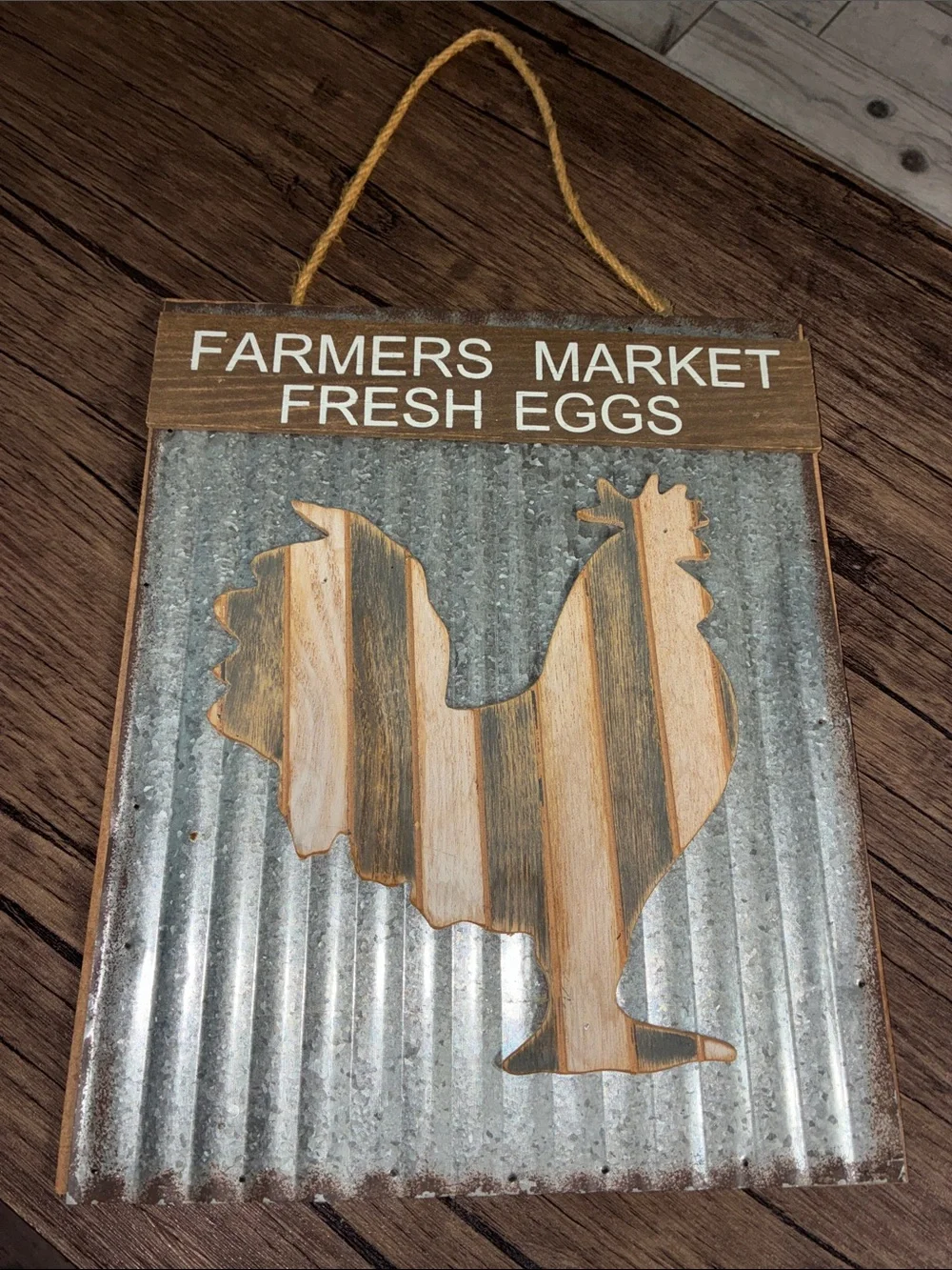 Farmers Market Fresh Eggs Rustic Rooster Wall Decor - Gray & Brown